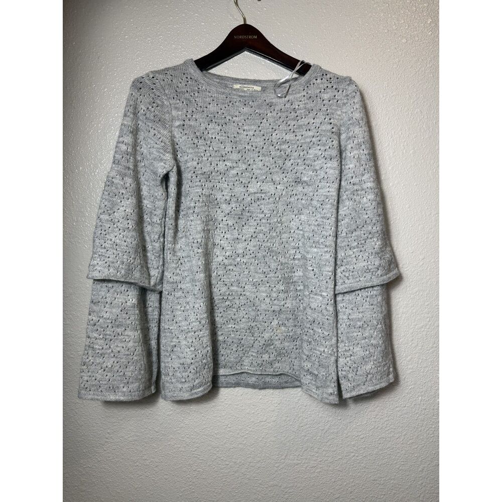Elisabetta Collection Gray Pointelle Knit AlpacaWool Double Bell Sleeve SweaterM